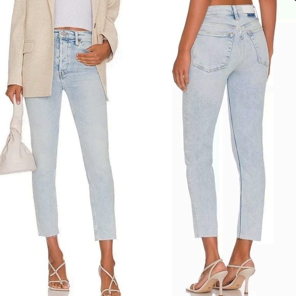 Re/Done Originals 90s High Rise Ankle Crop Jeans In Calm Waters Women's Size 27 - Picture 1 of 9